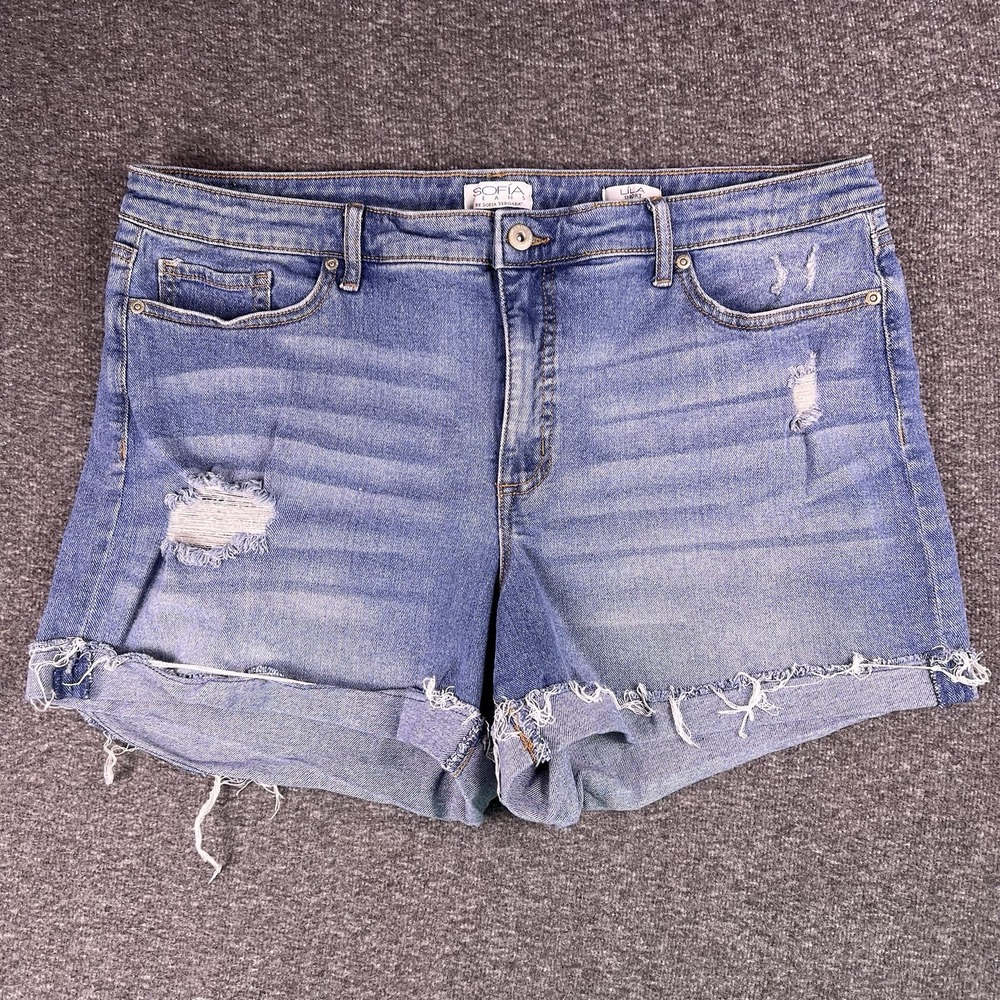 Sofia Shorts Womens 18 Light Blue Lila Distressed Stretch Denim Jean Fit38x3.5‎